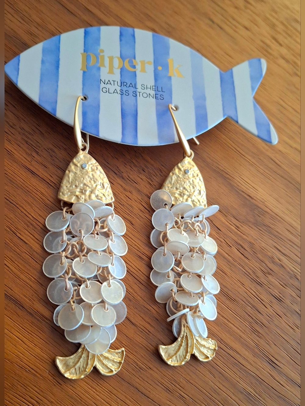 Piper Gold and Cream Cascading Shell Disc Drop Earrings